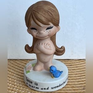 Vintage Kim Casali 1972 Love is warm wonderful feeling Ceramic Figurine Bluebird